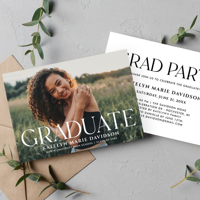 Modern White Serif Graduate Photo Graduation Invitation (Creator Uploaded)