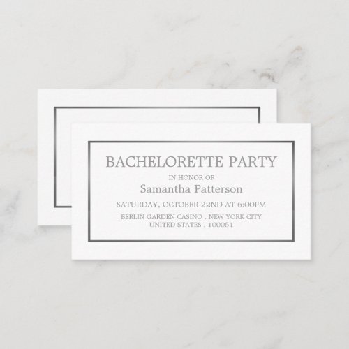 Modern White  Silver Bachelorette Party Ticket