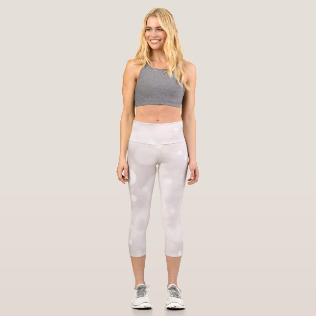 Modern White Silver Bokeh Girly Capri Leggings (Front)
