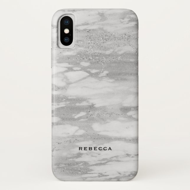 Modern White & Silver faux Glitter Marble Case-Mate iPhone Case (Back)