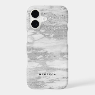 Modern White & Silver faux Glitter Marble iPhone 17 Case