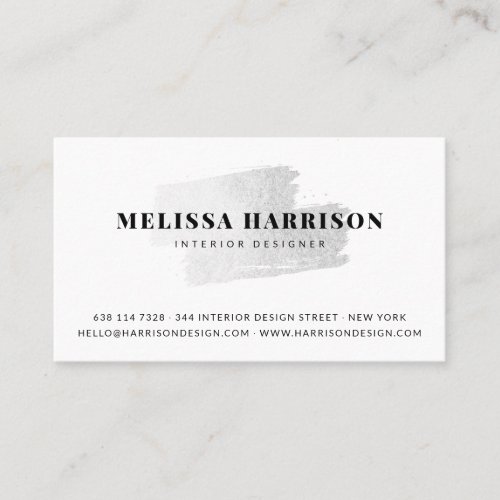 Modern white silver foil brushstroke logo photo business card