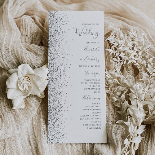 Modern White Silver Glitter Edge Wedding