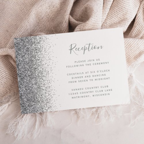 Modern White Silver Glitter Wedding Reception Enclosure Card