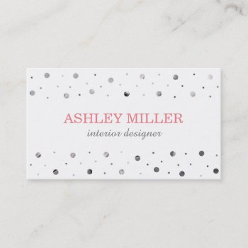 Modern White & Silver Polka Dot Business Card by cardeddesigns at Zazzle