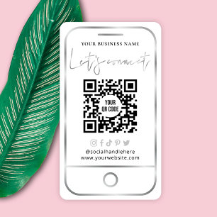 Modern White & Silver QR Code Social Media Business Card