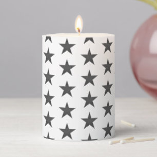 Modern white silver stars pattern holiday party pillar candle
