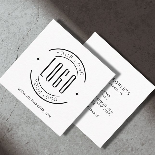Modern white simple add your logo  square business card (Creator Uploaded)