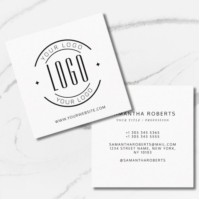 Modern white simple add your logo  square business card (Creator Uploaded)