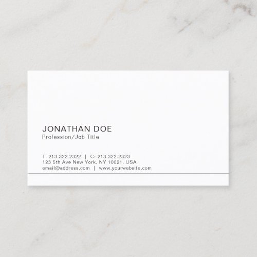 Modern White Simple Plain Professional Elegant Business Card