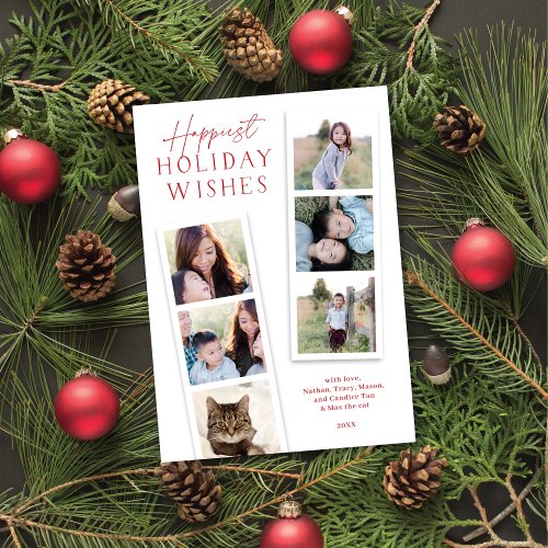 Modern White Six Photo Photobooth Holiday Card