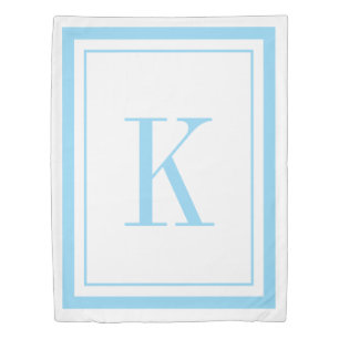 Modern white &sky blue monogram duvet cover
