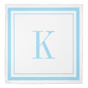 Modern white &sky blue monogram duvet cover