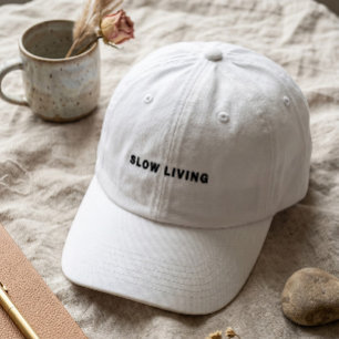 Modern White Slow Living Typography Minimalist Emb Hat