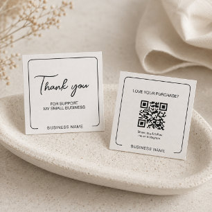 Modern White Small Business QR Code Thank You Card