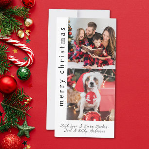 Modern White Snowflake 2 Family Photo Christmas Holiday Card
