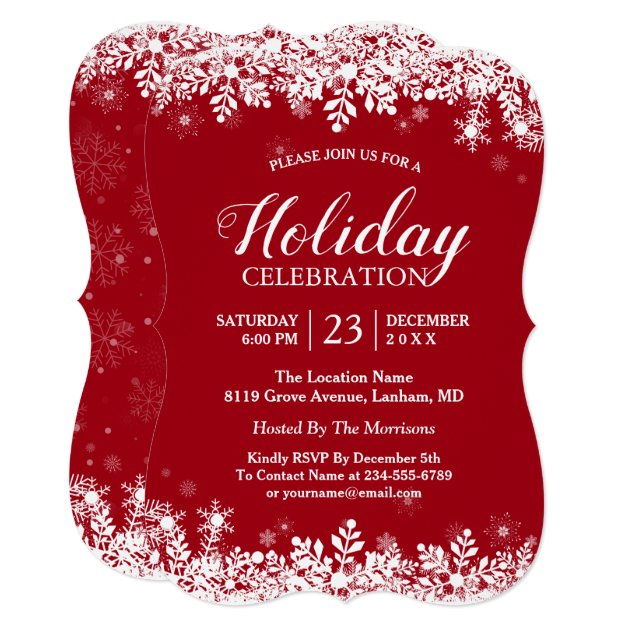 Modern White Snowflakes Holiday Celebration Party Invitation