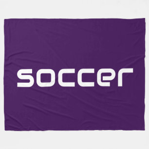 Modern White SOCCER Text On Bold Deep Purple Fleece Blanket