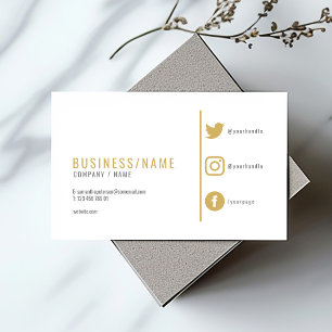 Modern white social media gold icons business card