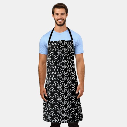 Modern white spiral vector pattern on black apron