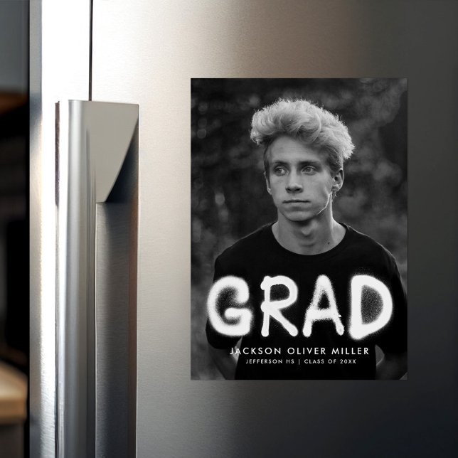 Modern White Spray Paint Photo Graduation Magnetic Invitation (Creator Uploaded)