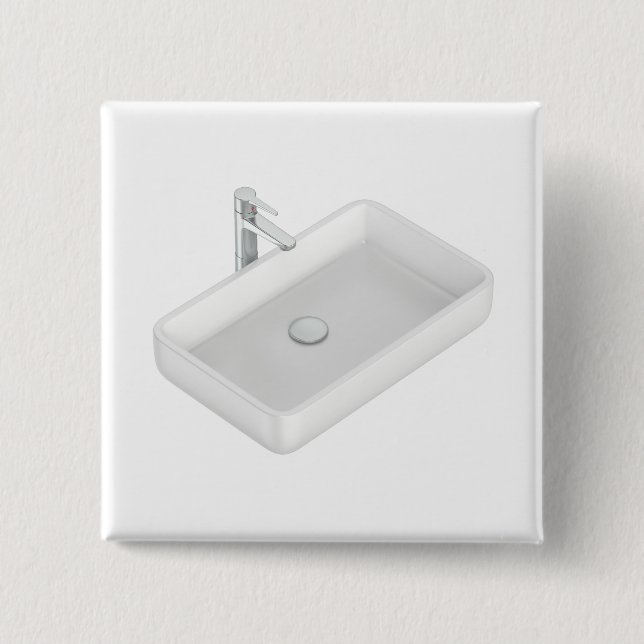 Modern white square bathroom sink with silver fauc button (Front)