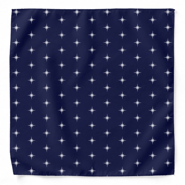 Modern White Star Pattern on Navy Blue Bandana (Front)