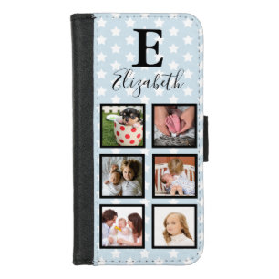 Modern White Stars 6 Photos & Name iPhone 8/7 Wallet Case