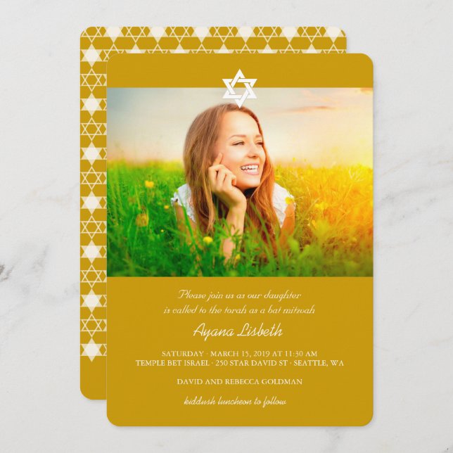 Modern White Stars Of David Bat Mitzvah Invite (Front/Back)