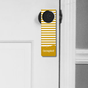 Modern White Striped Yellow Occupied Door Hanger