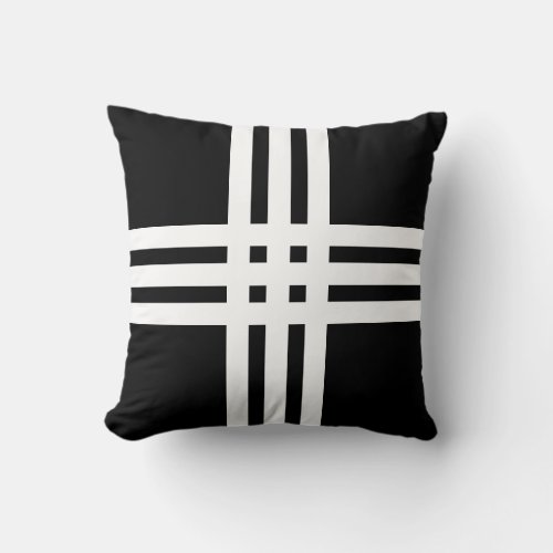 Modern White Stripes on Black Throw Pillow