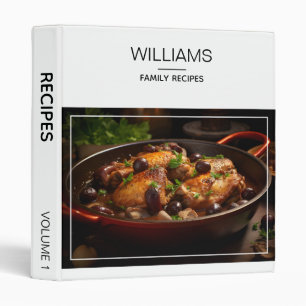 Modern White Stylish Personalized Family Recipes 3 Ring Binder