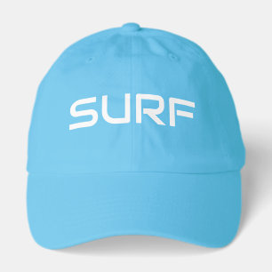 Modern White SURF Text Neon Blue Background Hat