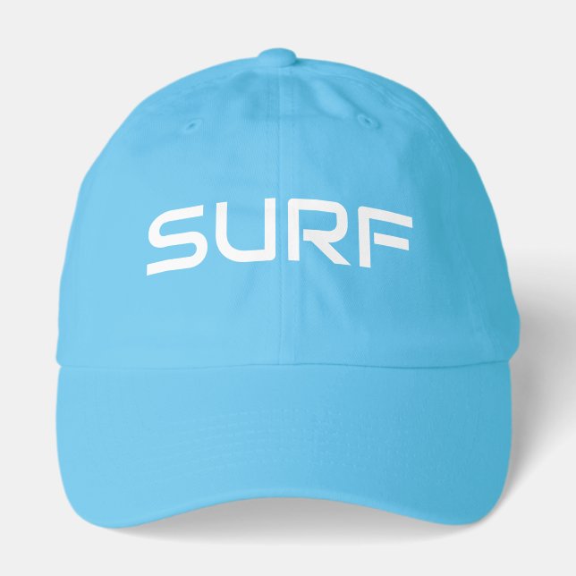 Modern White SURF Text Neon Blue Background Hat (Front)