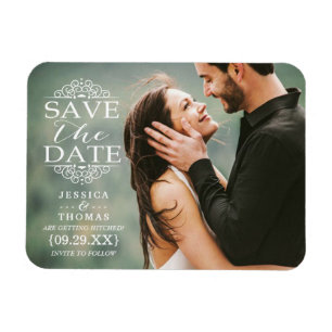 Modern White Swirls Custom Photo Save The Date Magnet