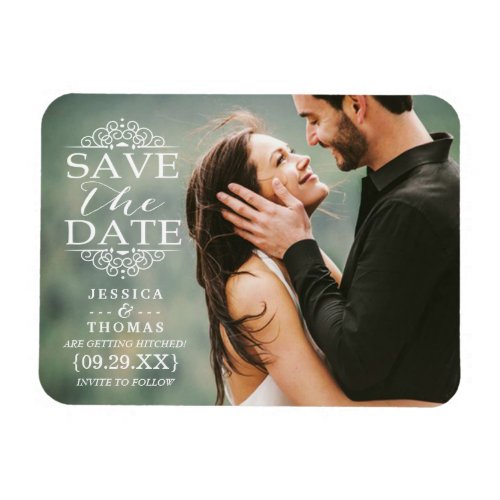 Modern White Swirls  Custom Photo Save The Date Magnet