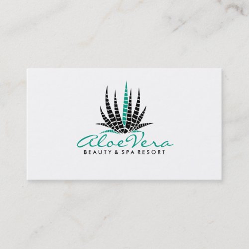 Modern White  Teal Aloe Vera Simple Illustration Business Card