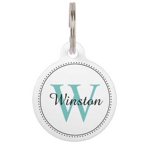 Modern White Teal Personalized Monogram Name Pet ID Tag