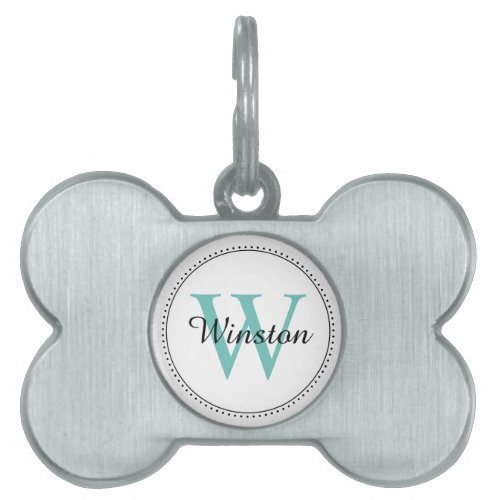 Modern White Teal Personalized Monogram Name Pet ID Tag
