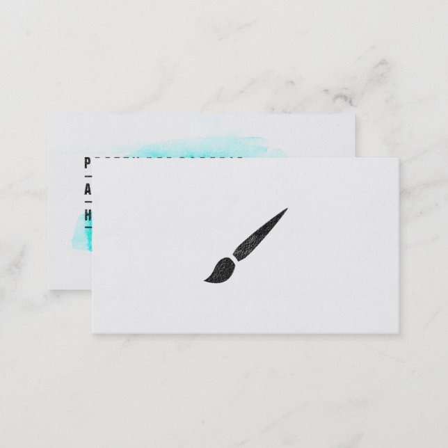 Modern white teal watercolor artist professional business card (Front/Back)