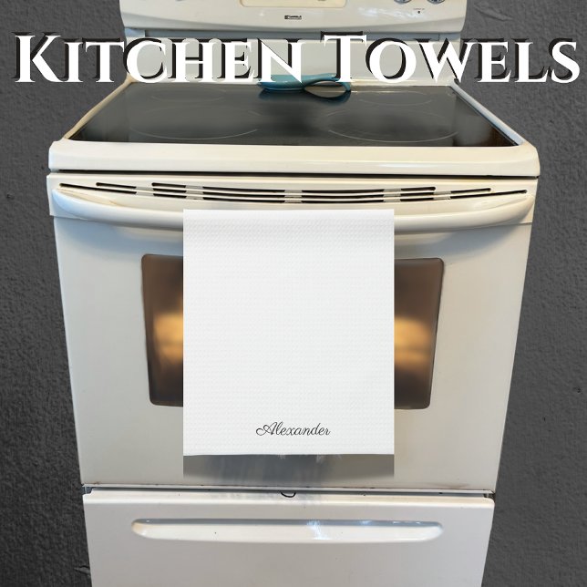 Modern White template,  Black Script Kitchen Towel (Creator Uploaded)