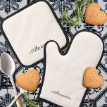 Modern White template,  Black Script Oven Mitt & Pot Holder Set<br><div class="desc">White Modern white template,  TEMPLATE for a name in  Black type kitchen towel| Featuring an easy-to-personalize template,  perfect for a custom kitchen.  Part of a Matching custom kitchen decor</div>