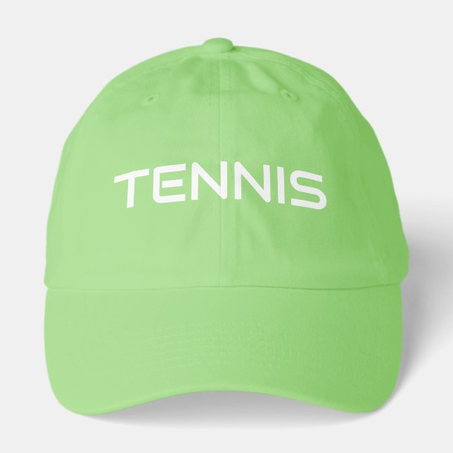 Modern White TENNIS Text Neon Green Background Hat (Front)