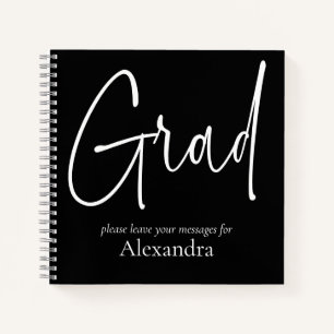Modern White Text Grad Name Graduation Guest Book