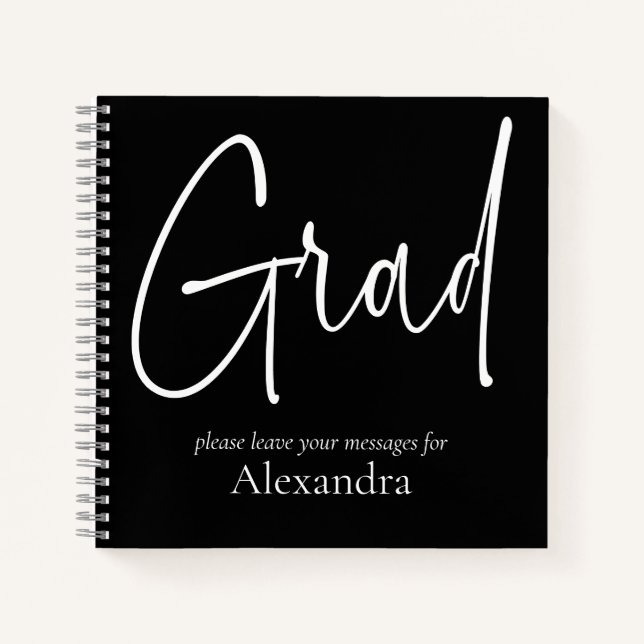 Modern White Text Grad Name Graduation Guest Book (Front)