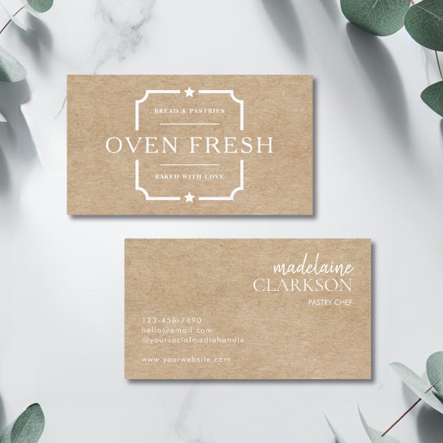 Modern White Text Kraft Pastry Chef Bakery  Business Card (Creator Uploaded)