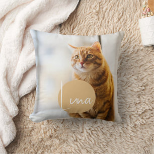 Modern White Text Name Photo Cat Memorial Throw Pillow