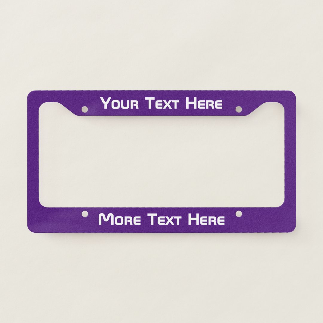 Modern White Text on Purple License Plate Frame | Zazzle