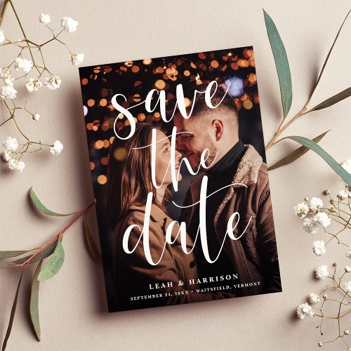 Modern White Text Overlay Photo Save The Date