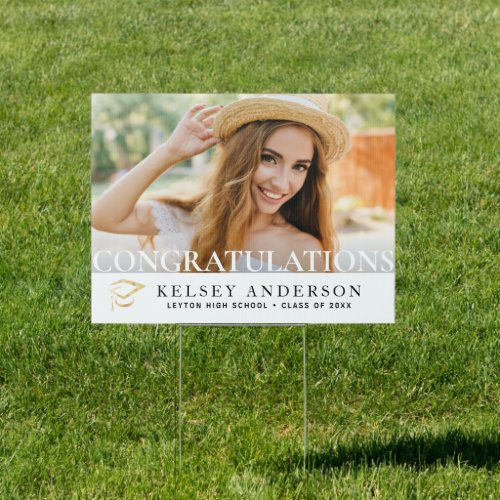 modern white text photo graduation yard sign